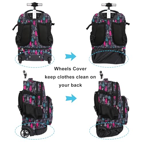 Image of Rolling Backpack 19 inch Wheeled Boys Girls Travel School Student Trip, Cat Black, 35 liters