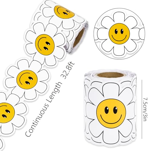 Image of Whaline 32.8 Ft Daisy Flower Bulletin Board Border Cartoon White Yellow Floral Die Cut Trim Border Roll for Classroom Back to School Chalkboard Decor