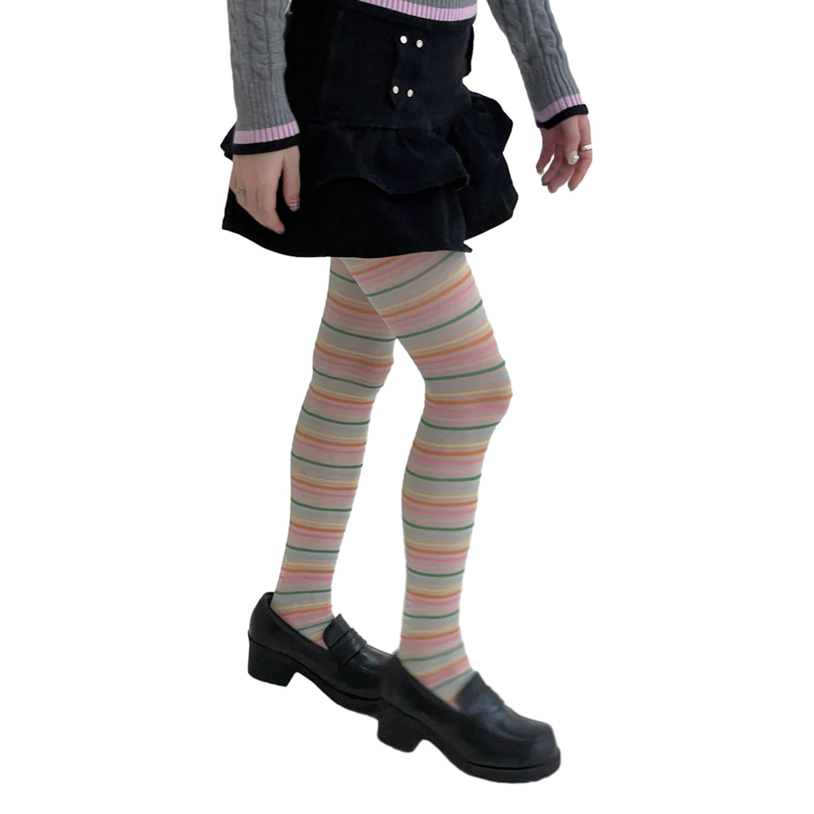 女子高　パンスト Amazon.co.jp: 女性のカラフルなストライプ柄タイツハイウエストパンスト JK 制服パンストコントロールトップストッキングパンスト ハイウエストコントロールトップパンスト女性のためのおなかコントロール : ファッション