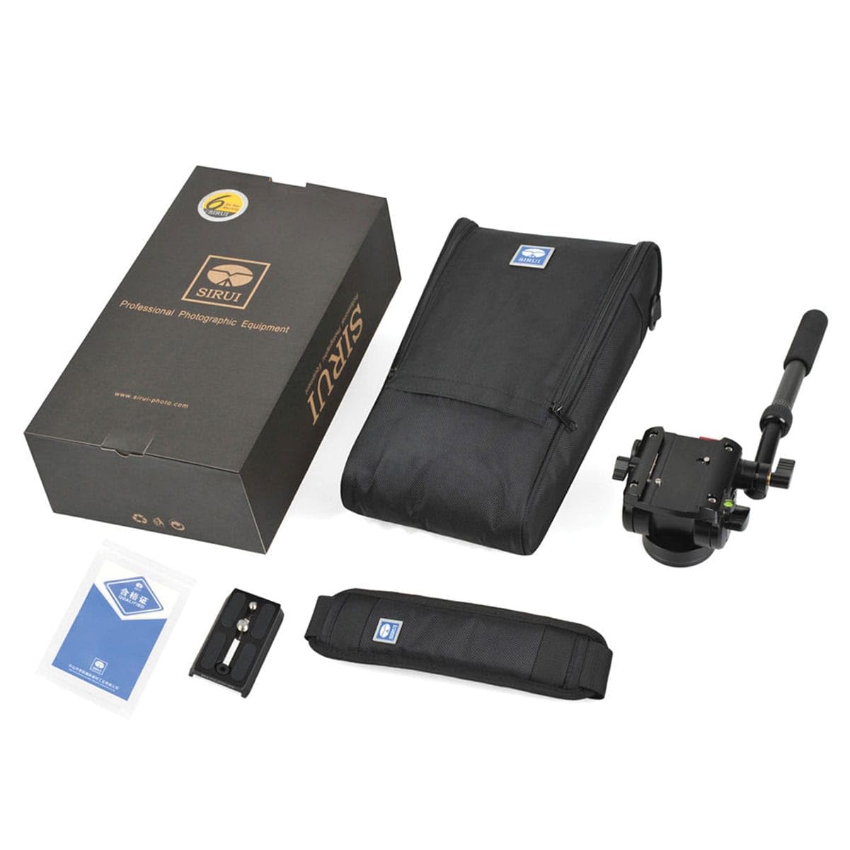 Sirui VH-10 Fluid - Rótula para cámaras de vídeo con Zapata rápida (90 mm, Base Plana, Brazo Extensible, Aluminio), Color Negro