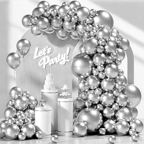Image of Party Propz Balloons For Decoration - 100Pcs Silver Metallic Balloons | Metallic Balloon For Decoration | Silver Balloons For Birthday Decoration
