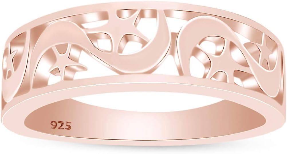 AFFY 14k Gold Over Sterling Silver in Star and Crescent Moon Fashion Ring Jewelry for Women