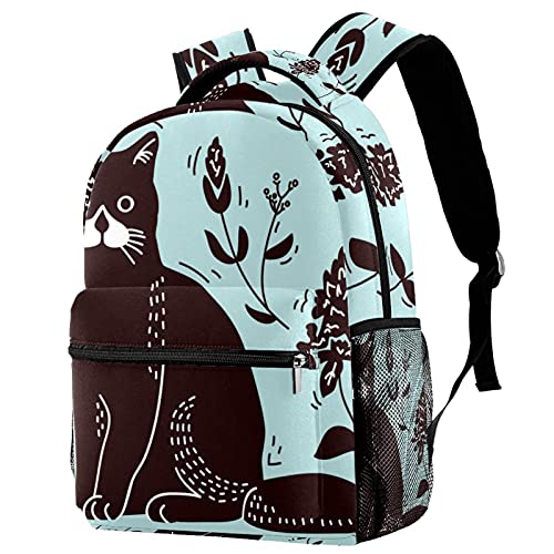 Sac à dos de voyage à motif lithographie de chat bleu et porte-gourde