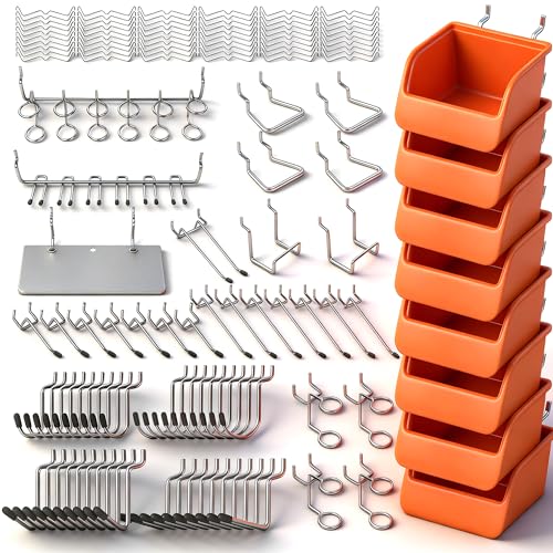 HORUSDY 150 PCS Pegboard Hooks Assortment Kit – 15 Types Heavy Duty Pegboard Accessories with Bins – Fits 1/8 & 1/4 Inch Pegboard Metal Hooks for Garage, Workshop, and Tool Organization