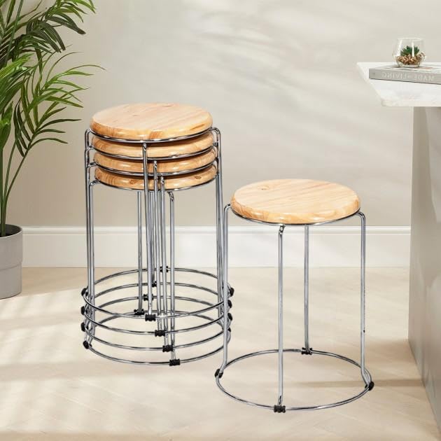 NGFC Steel Stool with Wooden Round Top – Multipurpose Indoor/Outdoor Stool for Home, Kitchen, Office, Café, Medical, and Bar Use Pack of 5-image-7