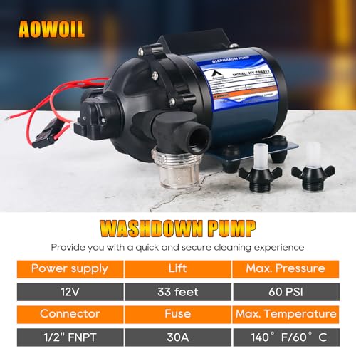 Image of 12V RV Water Pump, 7GPM 60 PSI Water Diaphragm Pump with 1 /2 inch FNPT, HY-70601T, with Filter and Adapter, Replacement EF7000-BOX Pump, for Agricultural Irrigation, RV, Marine Deck, Yacht