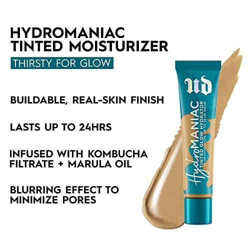 Urban Decay Hydromaniac Tinted Moisturizer - Dewy Medium Coverage Foundation - 24Hr Hydration - With Kombucha Filtrate + Marula Oil - Lightweight Healthy Glow – Vegan - 50 Medium Warm - 1.1 Fl. Oz #TOP2