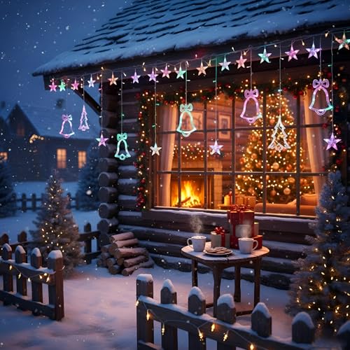 Image of Gigawatts Fairy Curtain String Light with Star Deer 46 Hanging LEDs 2.5m Indoor & Outdoor Use Decoration Reindeer Lights for Diwali Christmas Decor (Pack of 1, Multicolour)