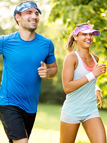 6 Pcs Tie Dye Colorful Sun Men Visor Hats For Women Men Beach Golf Running Tennis Empty Top Ball Caps Cotton Women's Visor Hats For Outdoor Sports Accessory #TOP6