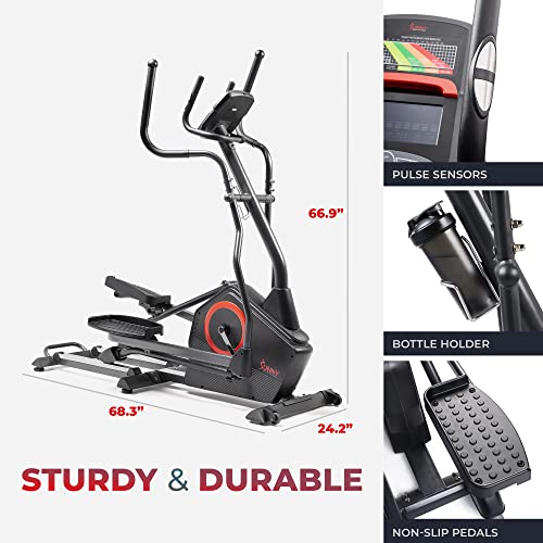 Image of Sunny Health & Fitness Smart Electromagnetic Elliptical Trainer, 18 inch Stride | 16-Level Electromagnetic Resistance, 18-Inch Extended Stride, 12 Built-In Workouts, Full Body Workout, Smart Function