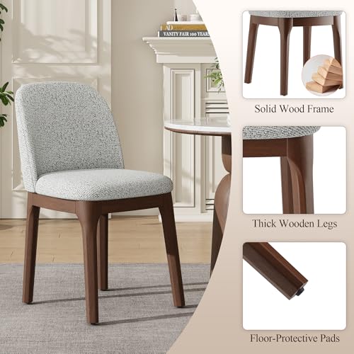 Image of MALOL Upholstered Dining Chairs with Thickened Solid Wood Legs, Mid Century Modern Kitchen & Dining Room Chairs Set of 2, Comfortable Side Chairs for Dining Room, Kitchen, Light Grey