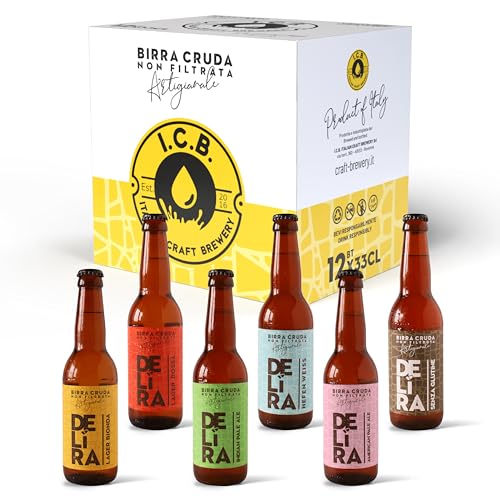 Delíra – 12 Birre Artigianali Italiana Cruda Non Filtrata | Set Degustazione Da 33 cl, Idea Regalo Particolare. Selezione: Bionda, Rossa, IPA, Weiss, APA