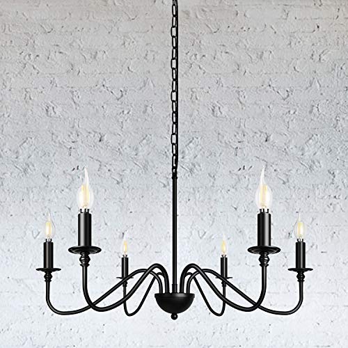 6-Light Black Farmhouse Chandelier Industrial Ceiling Pendant Lighting Fixture Hanging for Kitchen Dining Room Living Room Foyer