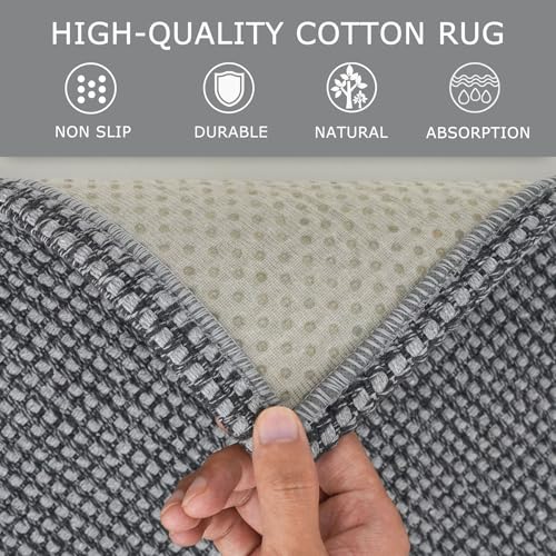 KOZYFLY Runners for Hallways 2x7 ft Washable Kitchen Runner Non Slip Rubber Backed Hall Runners Cotton Entryway Runner Rugs Floor Carpet for Indoor Backdoor Bedroom Kitchen, Grey/Dark Grey