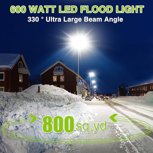 LED Flood Light Outdoor, STASUN 600W 60000lm 6000K Daylight White IP66 Waterproof, Commercial Parking Lot Light,3 Heads for Yard Street Stadium House Floodlight Bright Security Lights for Outdoor Area by STASUN - Image 2