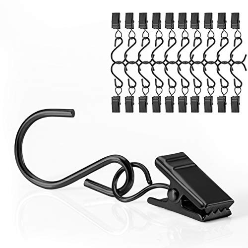 CattleyaHQ 40 Piezas Clips de Cortina con Ganchos, Pinzas Metal para Colgar Luces de Cuerda,Luces de Fiesta, Fotos,Abrigos,Las toallas-Negro