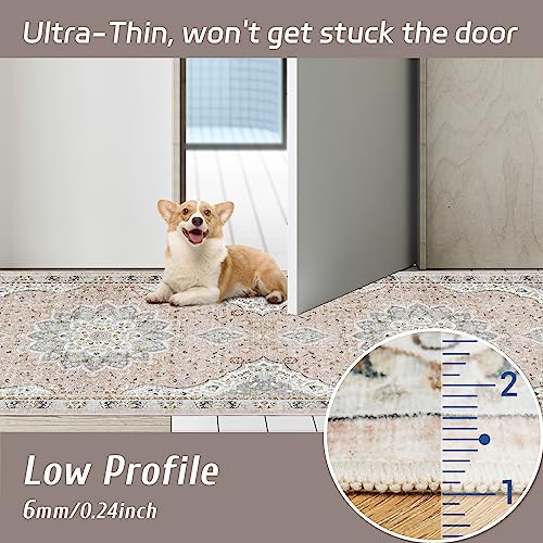 Madane Runner Rug 2x8, Washable Hallway Runner Rugs, Non-Slip Low-Pile Soft Kitchen Rug Runner Laundry Room Rug, Vintage Throw Entry Foyer Mat for Entrance Living Room (Pink/Gray, 2 x 8)