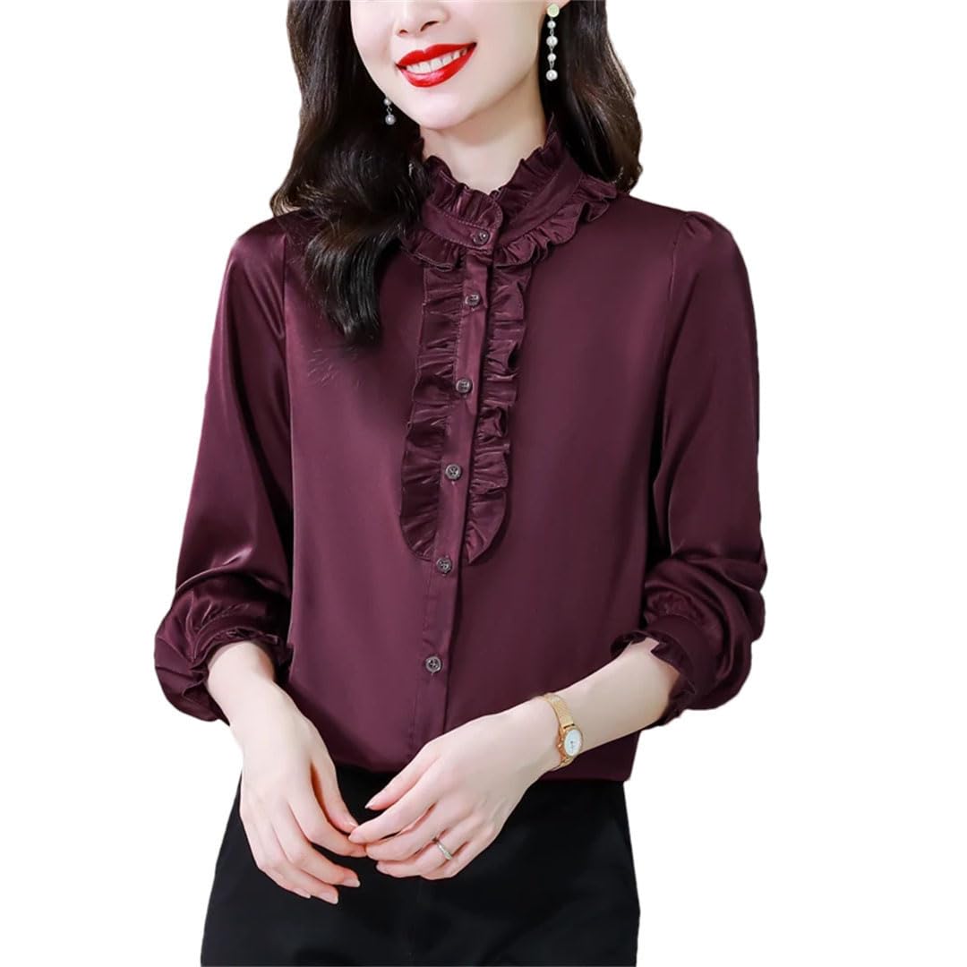 Camicetta da donna in raso a maniche lunghe e camicette da ufficio stile coreano streetwear camicie