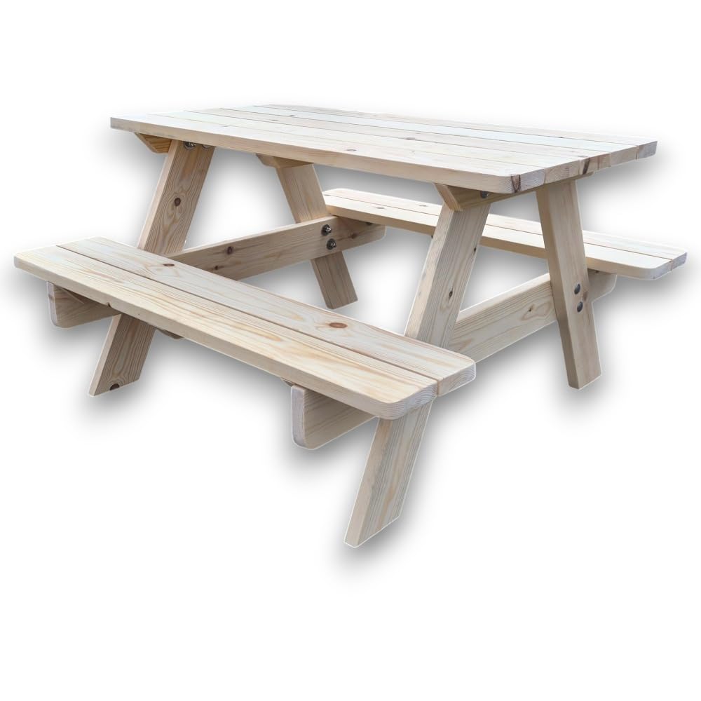 SUNWOOD Tavolo Picnic per Bambini in Legno di Pino Nordico da Esterno, 90x90x50 cm, Set Giardino con Panche Integrate, Struttura Robusta 23mm, Angoli Arrotondati, Preassemblato, Made in Italy