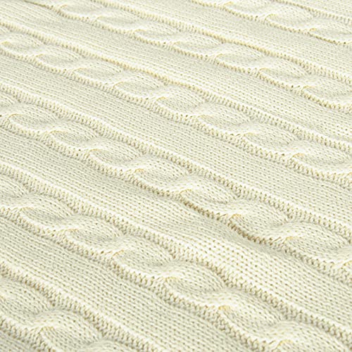 Image of NTBAY 100% Pure Cotton Cable Knit Toddler Blanket, Super Soft Warm Breathable 30x40 Baby Blanket for Crib, Stroller, Nursery, Travel, Newborn, 30x40 Inches, Ivory