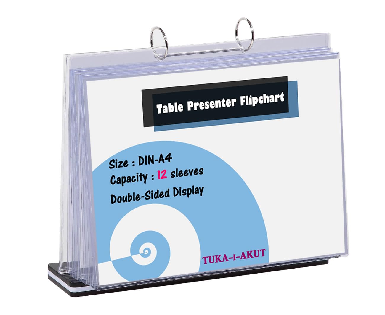 TUKA-i-AKUT 2pcs Expositor de Mesa Flipchart A4 Transversal Presenter con base, acrílico T Expositor Flip Chart, Menú Titular Cartel Soporte con 12 Fundas Transparentes de Doble Cara, TKD8210-A4-2x