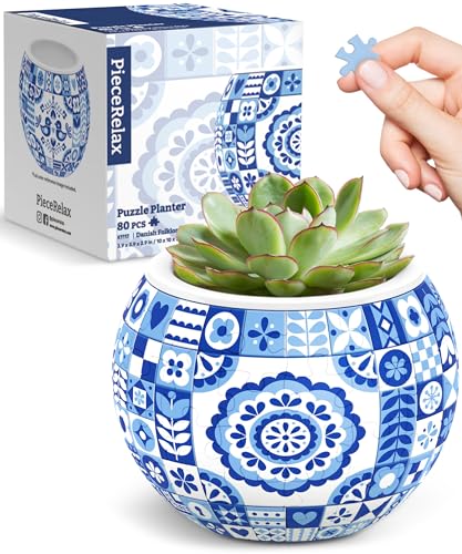 Image of PieceRelax 3D Puzzle Planter 80 Pieces - Flower Pot - Danish Folklore Style, for Mom, Home Decor Flower Pots for Indoor Cactus, Succulents Pots [K1117]