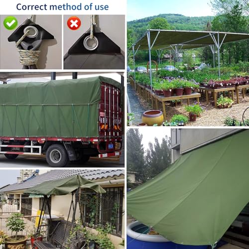 Telo Impermeabile Resistente 1,2x3,6 m, Verde, con Occhielli, Tela Resistente da 600 g/m², Ideale per Campeggio, Escursionismo e situazioni di Emergenza.