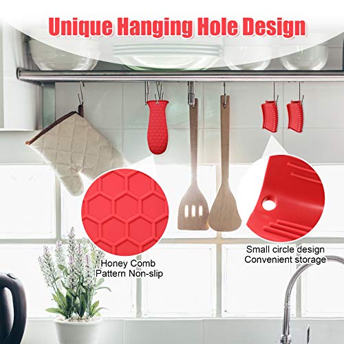 4 Pieces Silicone Hot Handle Holder, Pot Holders Cover, Silicone Assist Handle Holder, Non-Slip Pot Holder Sleeve, Heat Resistant Potholder Cookware Handle For Cast Iron Skillet Metal Pan (Red) #TOP2