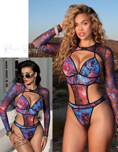 Image of Avidlove Rave Outfits for Women Festival Sexy Lingerie Bodysuit 2 Piece