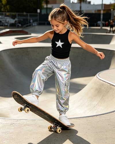 Image of SANGTREE Girls' 2 Piece Outfits T-Shirt and Drawstring Cargo Jogger Pants Clothing Set, 4-14 Years