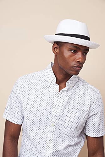 Pineapple&Star Genoa Fedora Bucket Sun Straw Beach Hat Fine Braid Upf50+ Unisex (Medium, White_Bowbk) #TOP6