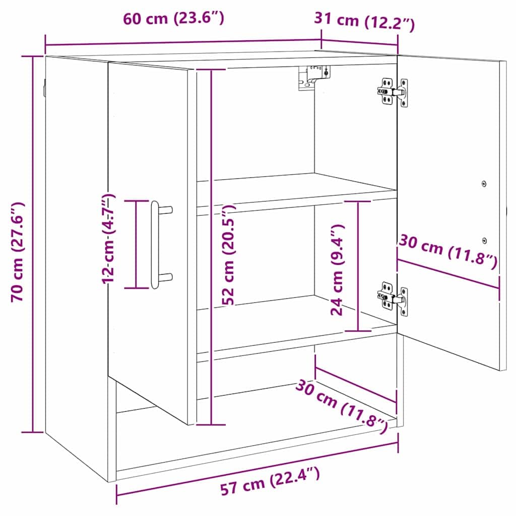 vidaXL Armario de Pared Roble Artesanal 60 x 31 x 70 cm, Armario Moderno de Pared, diseño Rectangular, Madera Resistente, baño o Sala de Estar