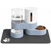 Gravity Cat Feeder 2 Pack Automatic Food Feeder Stainless Steel Water Dispenser Set 360 Degree Rotatable Pet Bowls with Silicone Mat for Cats Small Medium Dogs, Large CapacityBlue