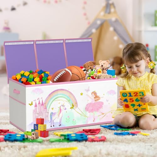 Miniatura 8 de Caja De Almacenamiento Extragrande Para Juguetes Con Tapa, Plegable, Con Asas, Divisor, Para Habitación De Los Niños, Ropa, Dormitorio, Plegable, Color Beige Y Morado