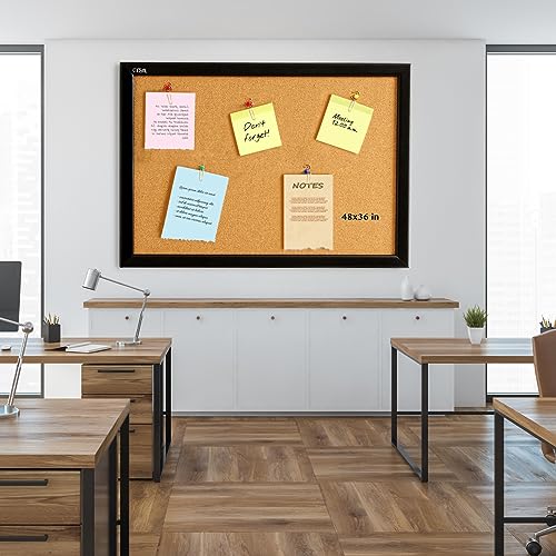 Cork Board Bulletin Board 48 X 36 Inch, 100% Wood Frame Brazil Imported, Environmental Natural Cork Surface, Mounting Hardware, Push Pins Included #TOP6