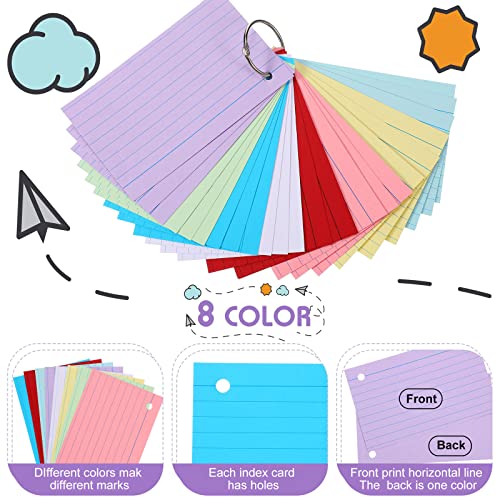 500 Pcs Index Cards With Rings Study Supplies Punched Lined Flash Cards With Holes Ruled Single Hole Note Cards With Metal Rings For Classroom Kids Adults Office (Multicolor, 3 X 5 Inch) #TOP2