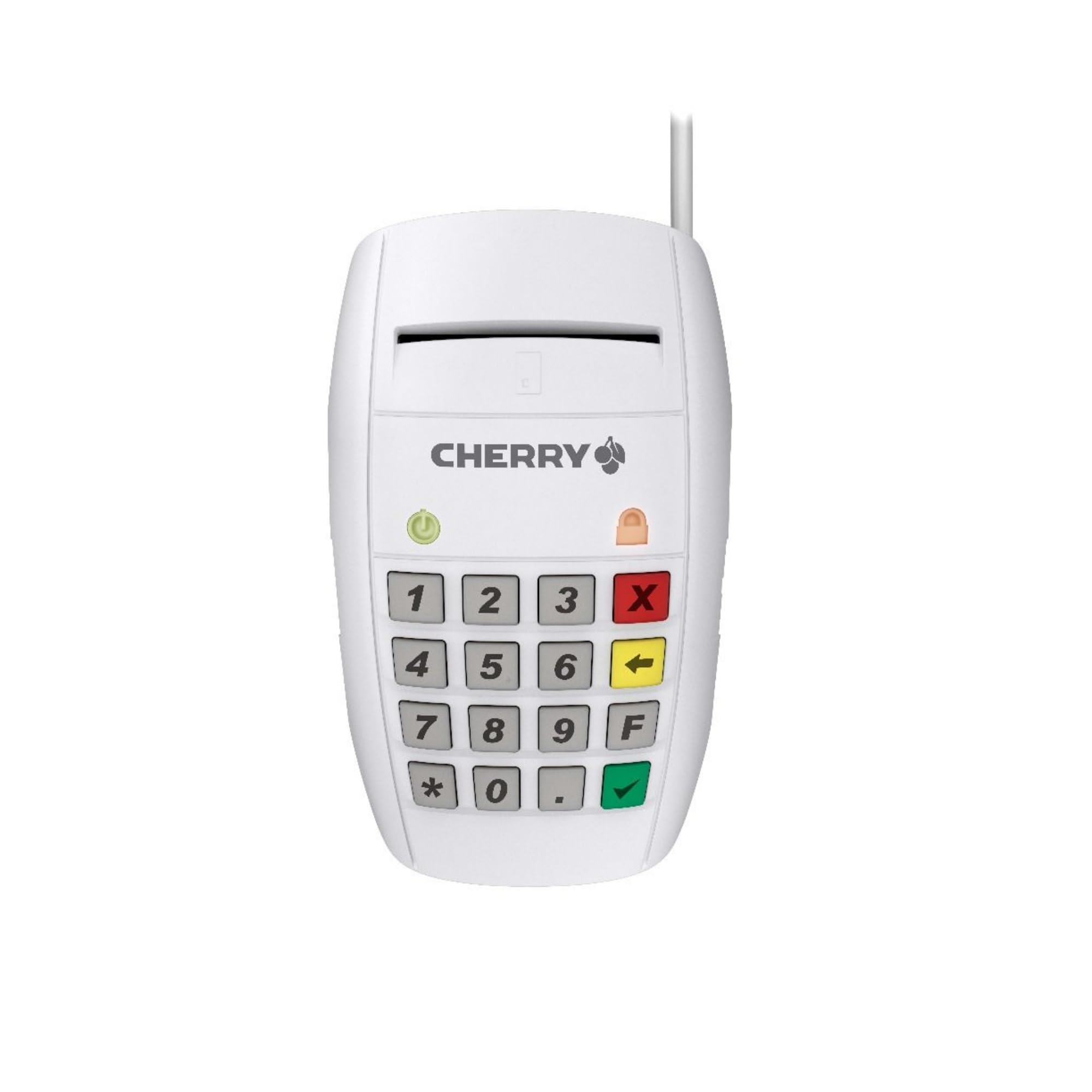 CHERRY Smart Terminal ST-2100, Lector Inteligente de Tarjetas para Tarjetas Sanitarias Electrónicas, Firmas, Banca en Linea, USB, Funcionamiento con una Mano, 16 Teclas, Blanco