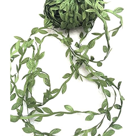 Gnognauq 21.8 Yards/20 m Olive Leaf Ribbon Sewing Crafts Scrapbook DIY Hair Bow Crown Wreath Napkin Rings Gift Wrapping Cover