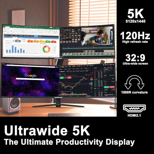 Image of 49 inch Curved Ultrawide Monitor with Remote, 120Hz WDQHD(5120 x 1440p) 5K Gaming Monitor R1500, HDR, 3000:1 Contrast, sRGB 125%, USB-C, FreeSync, PIP /PBP, Built-in Speaker, HDMI 2.1 & DP 1.4