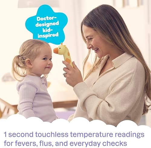 Playhouse MD Baby Thermometer for Kids – Digital Infrared No-Touch Forehead & Ear Thermometer, 3-in-1 Contactless Thermometer with Fever Indicator, Fever Buddy Giraffe - 1