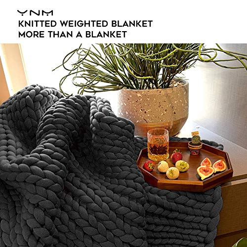 Ynm Cotton Weighted Blanket (Dark Grey, 60''X80'' 15Lbs) With Knitted Weighted Blanket (Squirrel Grey, 60''X80'' 20Lbs) Bundle #TOP5