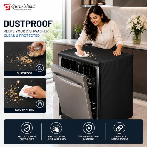 Image of Waterproof Dishwasher Cover for 12 to 15 Place Setting | Suitable with Bosch, LG, IFB, Hafele, Faber & More | Dustproof Appliance Protector Zip Cover Universal Fit-(60X60X88cms Black)