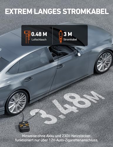 AstroAI Kompressor Auto Autoreifen Pumpe Luftpumpe 10,3 bar 12V DC mit Echtzeit-LCD-Display Voreingestellter Reifendruck Abschalautomatik Luftkompressor für Auto, Fahrräder, Motorrad, Ball