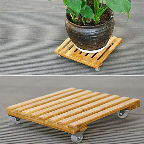 AITOCO Wooden Plant Pot Wheels Plant Pot Caddy Square Plant Pot Trolley Mover Plant Stand with Wheels Wood Flower Pot Mover Trolley on Casters