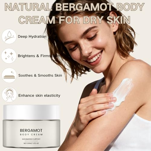 Bergamot Body Cream, Bergamot Body Lotion for Dry Skin, Organic Body Moisturiser with Almond Oil & Argan Oil, Scented Lotion for Women & Men, Hydrating, Skin Barrier Repair, Vegan, Cruelty Free