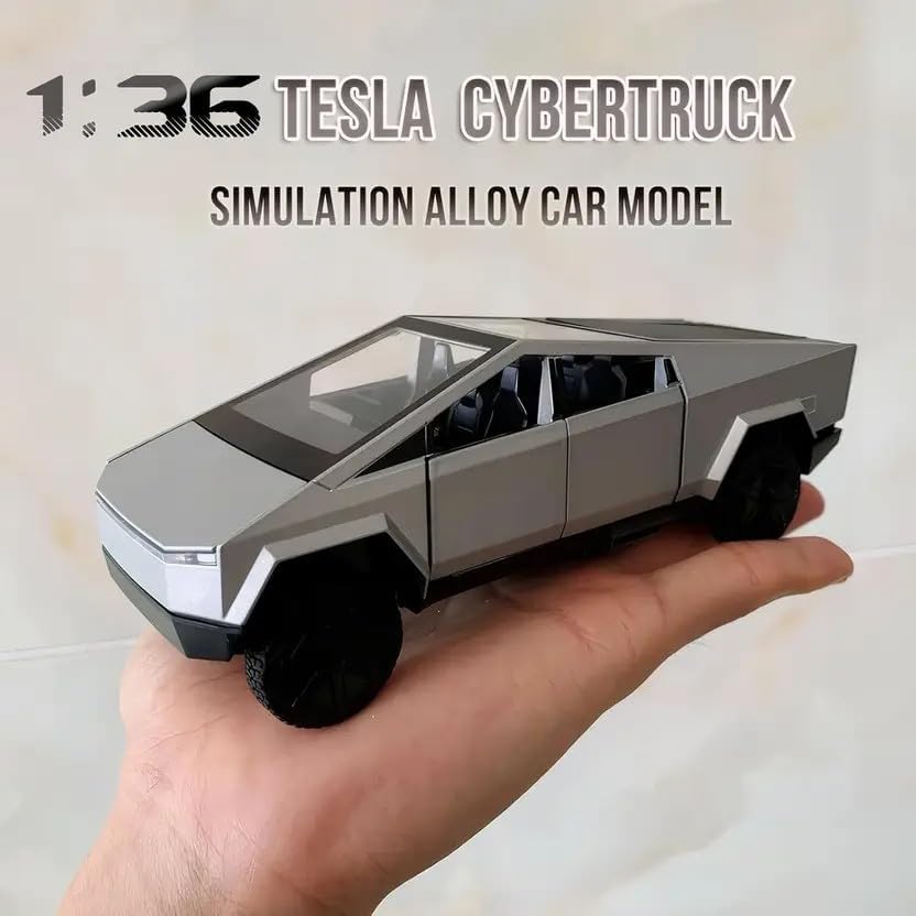 Image of Tesla Cyber Truck Model Car | Exclusive Alloy Metal Pull Back Action | Openable Doors & Light, Music Toy Car for Kids | Best Gifts Toys Boys & Collectors (Tesla CyberTruck 1:36)