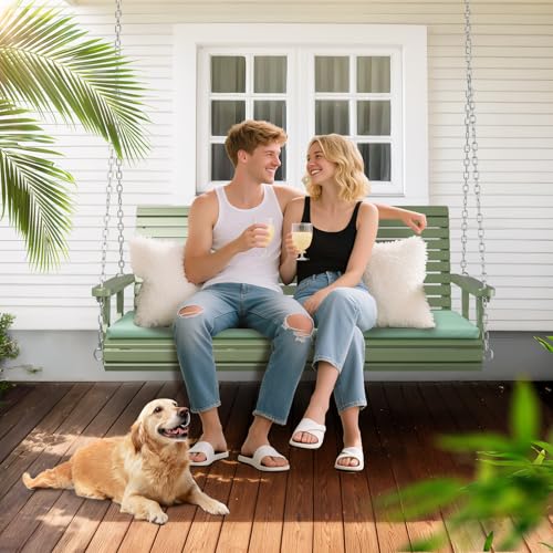 Image of VINGLI 5 FT Heavy Duty Porch Swing with Cushion, 880 LBS Wooden, Green