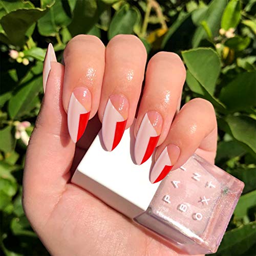 Glossy Stiletto Orange Fake Nails,French Press on Nails,Graffiti Short Almond Fake Nails, Two-tone Acrylic Nails for Women Girls 24pcs