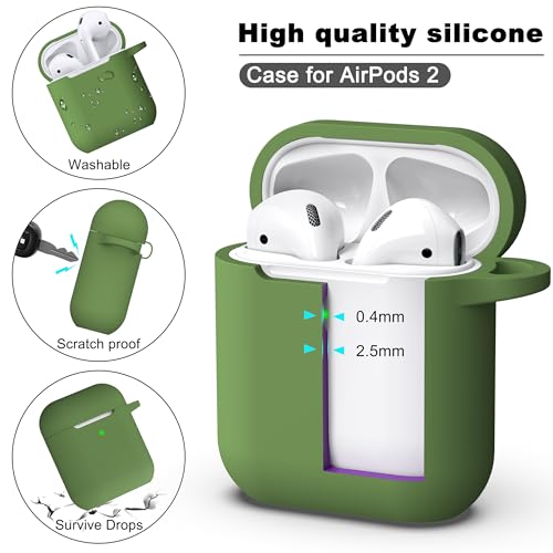 Image of AirPods Case Cover with Keychain, Full Protective Silicone AirPods Accessories Skin Cover for Women Girl with Apple AirPods Wireless Charging Case,Front LED Visible-Olive Green