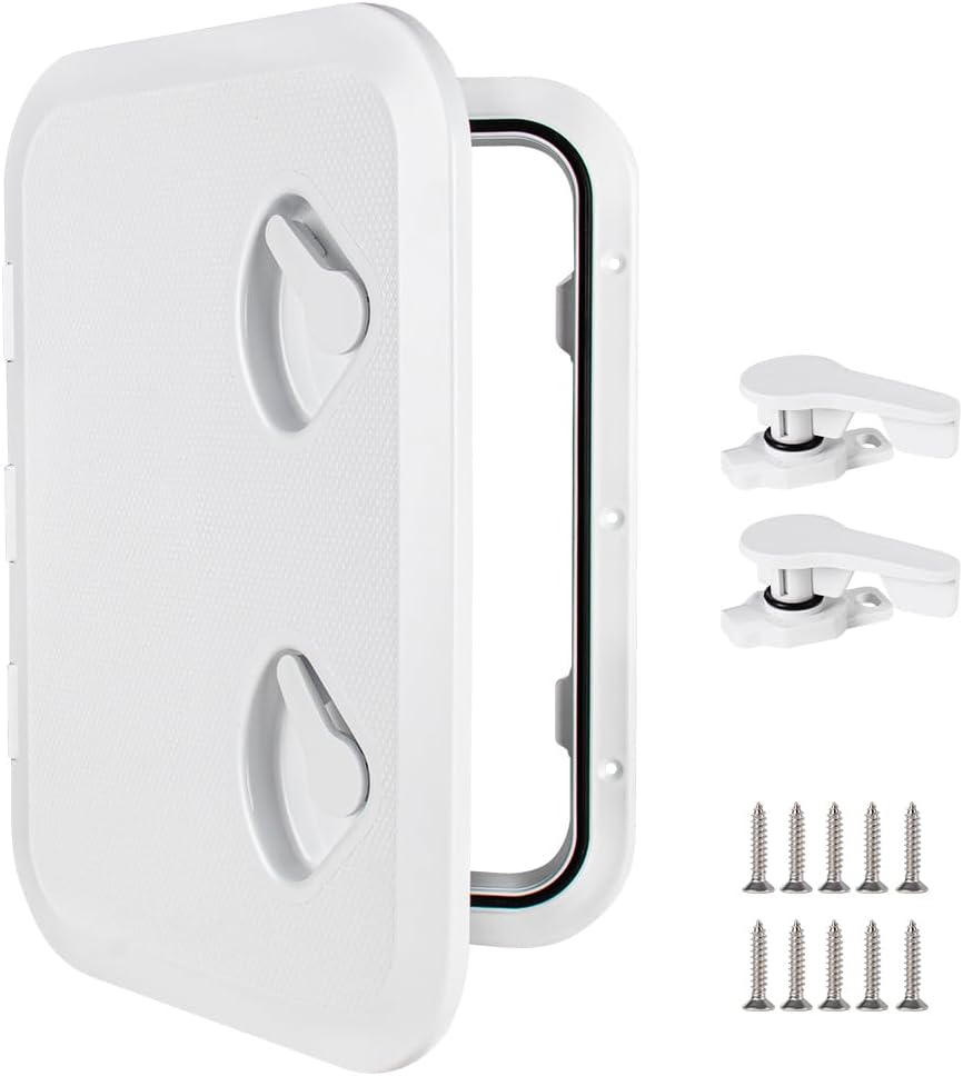 Marine Deck Access Hatch 12.4×17.3 White/Black Rectangle Boat Hatch & Lid,Boat Deck Hatch Lids (White)